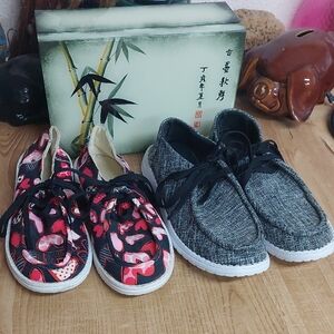 Stylish Womens Shoes Set - Black Is Size 9 and One Hearts 9.5